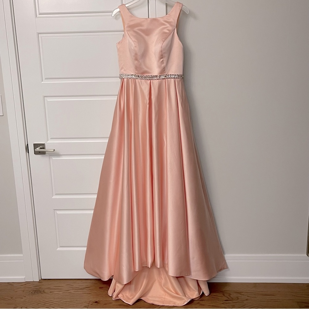Evening Prom Party Wedding Maxi Dress Pink Silver Details Size 14